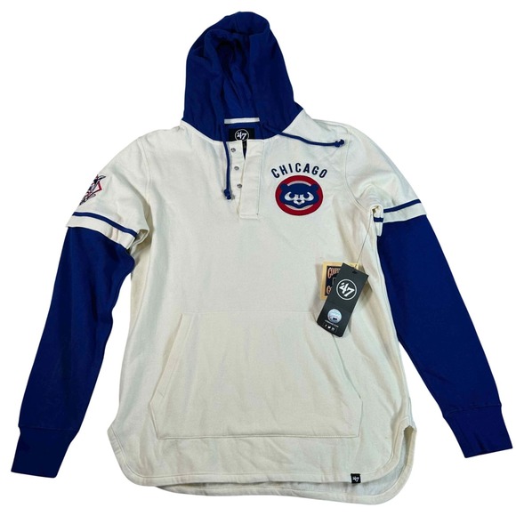 47 Brand Chicago Cubs Cooperstown Collection Cream Royal Blue Hoodie Size S